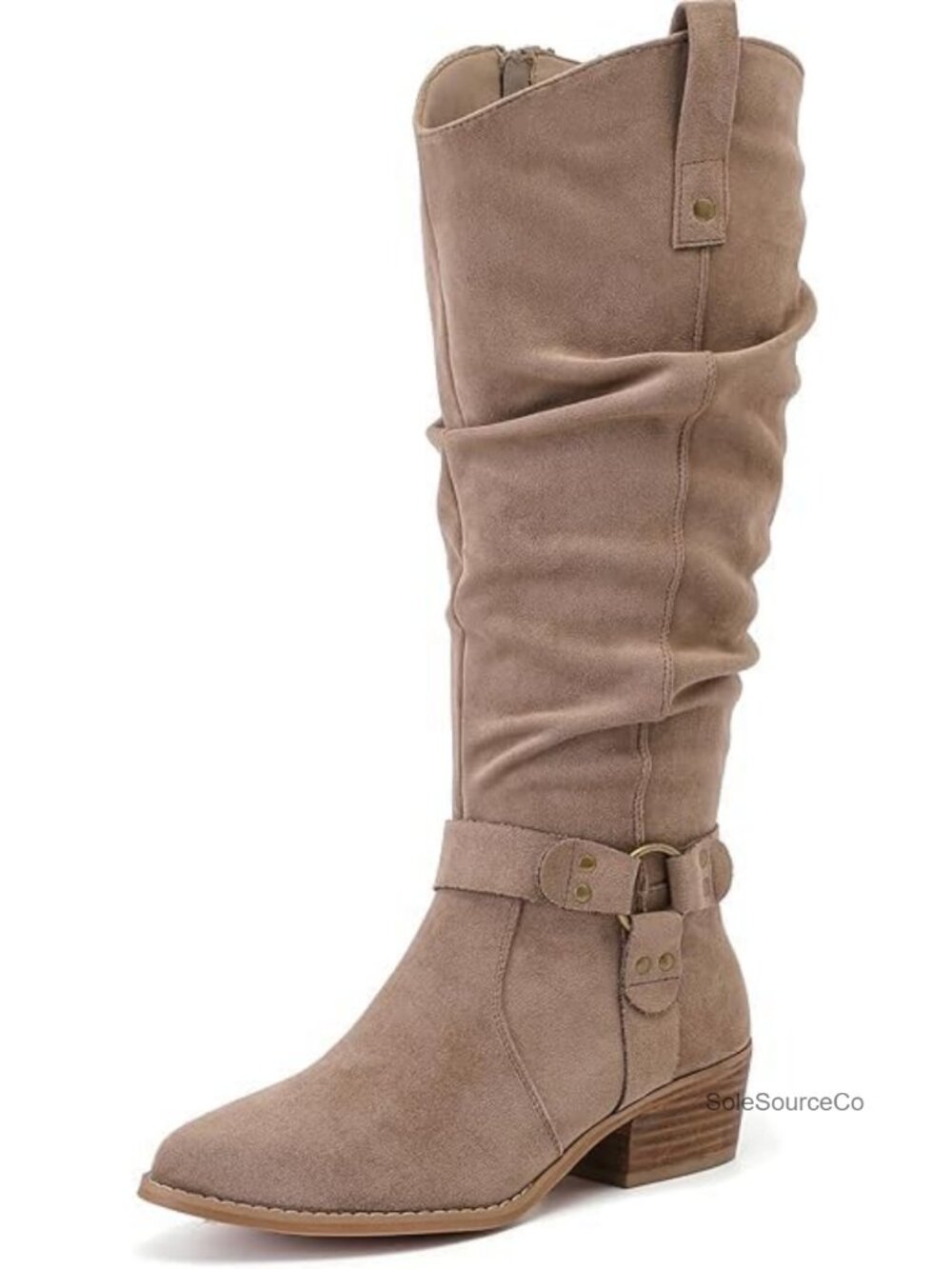 Women's Extra Wide Calf Knee-High Boots Low Block Heel Faux Leather